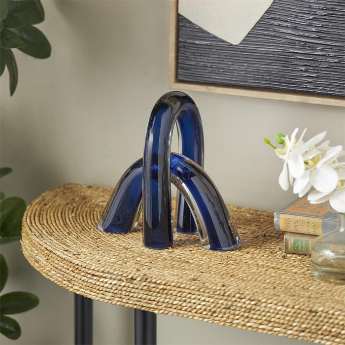 Blue Glass Abstract Overlapping Arch Decorative Sculpture with Clear Accents, Set