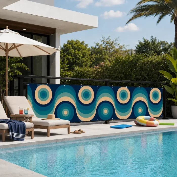 Blue Mid-Century Outdoor Privacy Screen – Waterproof Balcony Cover - Retro Privacy Screen