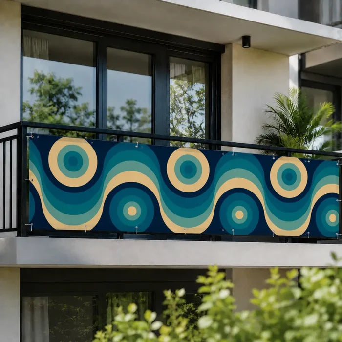 Blue Mid-Century Outdoor Privacy Screen – Waterproof Balcony Cover - Retro Privacy Screen