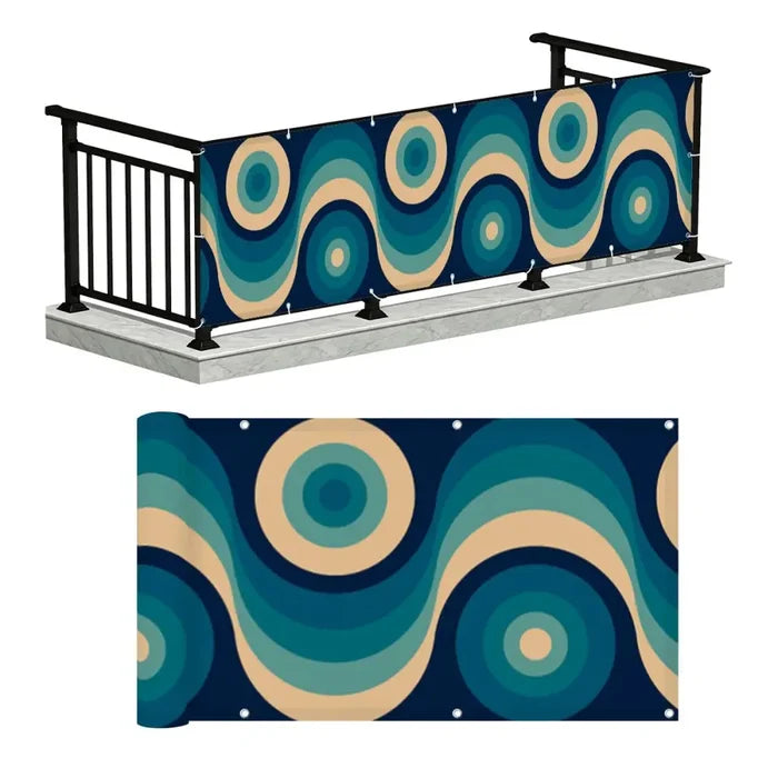 Blue Mid-Century Outdoor Privacy Screen – Waterproof Balcony Cover - Retro Privacy Screen