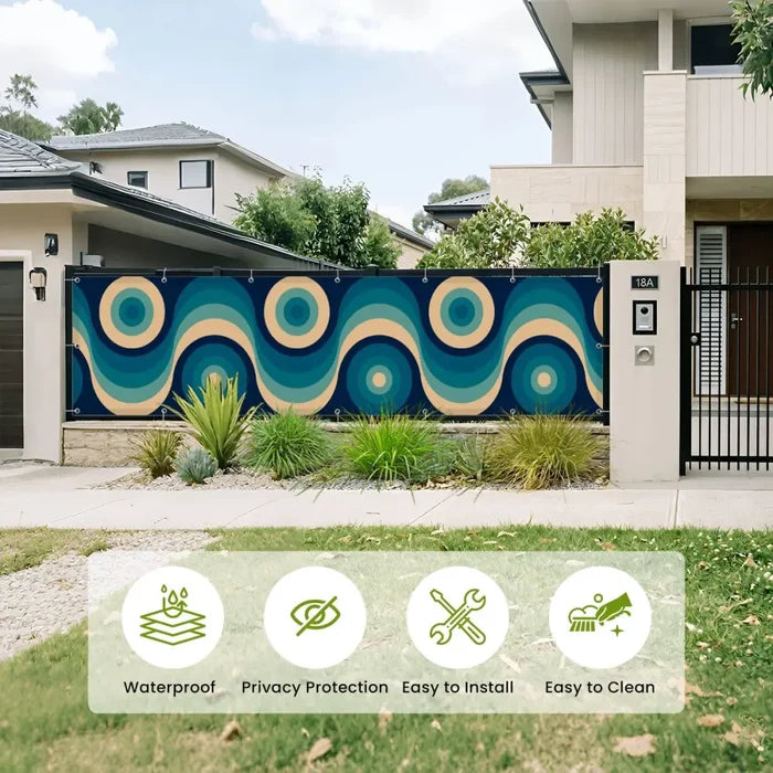 Blue Mid-Century Outdoor Privacy Screen – Waterproof Balcony Cover - Retro Privacy Screen