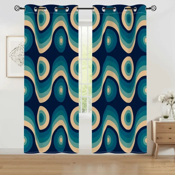Blue Midcentury Modern Blackout Curtains: 70s Retro Multi Sizes Panels - 50’’x84’’x2pcs - retro curtains