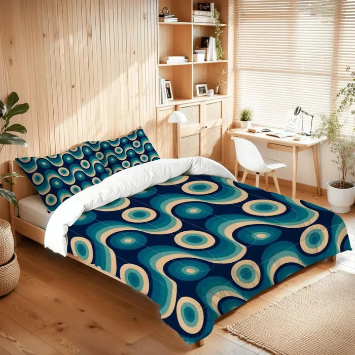 Blue Midcentury Modern Blackout Curtains: 70s Retro Multi Sizes Panels - retro curtains