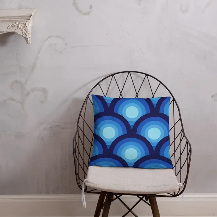 Blue Midcentury THROW PILLOW 70s Retro Circles Pattern - 18″×18″ - retro pillow