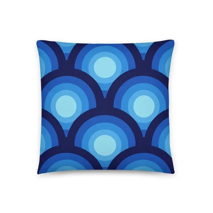 Blue Midcentury THROW PILLOW 70s Retro Circles Pattern - retro pillow