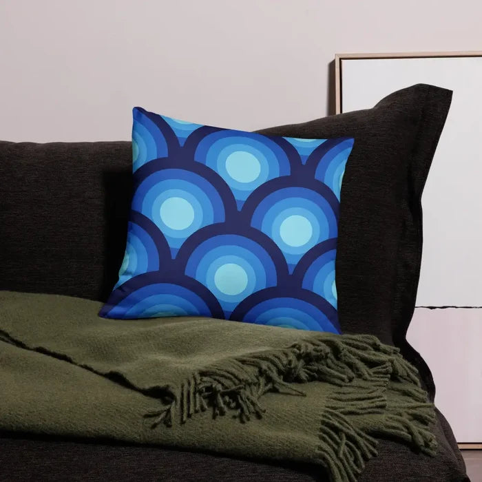 Blue Midcentury THROW PILLOW 70s Retro Circles Pattern - retro pillow