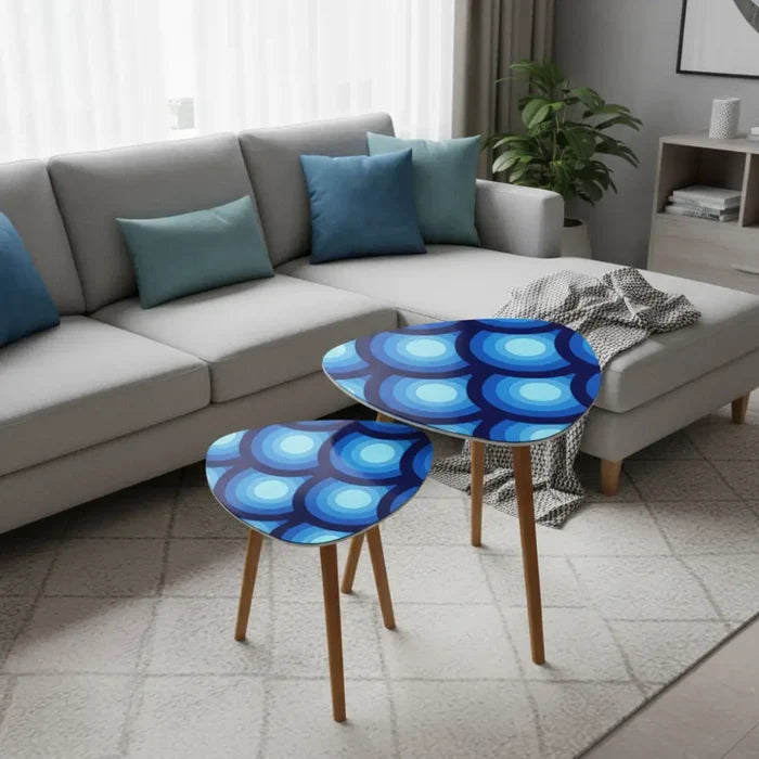 Blue Retro 70s Runner Rug – Midcentury Peacock Eyes Pattern | Multiple Sizes - retro runner