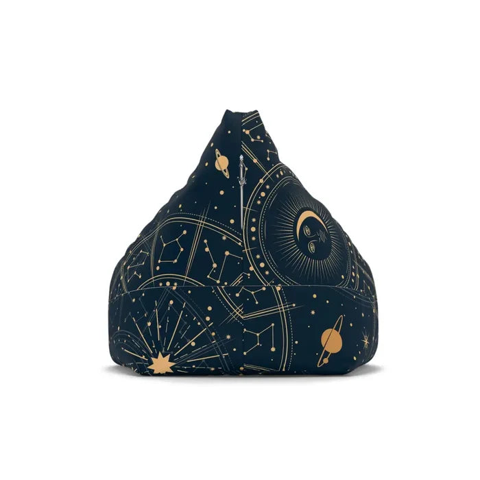 Blue Yellow Retro Bean Bag Chair Cover - Astrology Moon Stars Planets Decor Game Rooms Lounge Living Room - 2 sizes