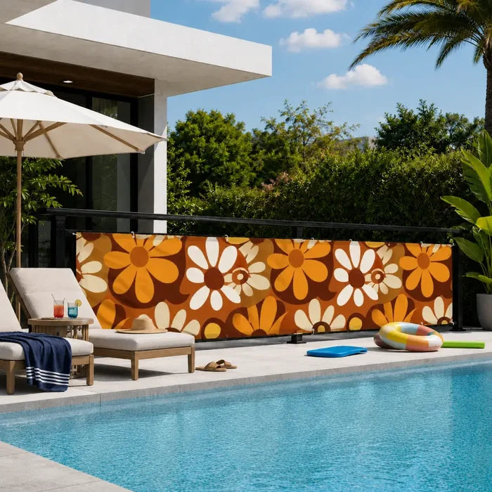 Bold 70s Flowers Privacy Screen – Waterproof Patio & Balcony Cover - Retro Privacy Screen