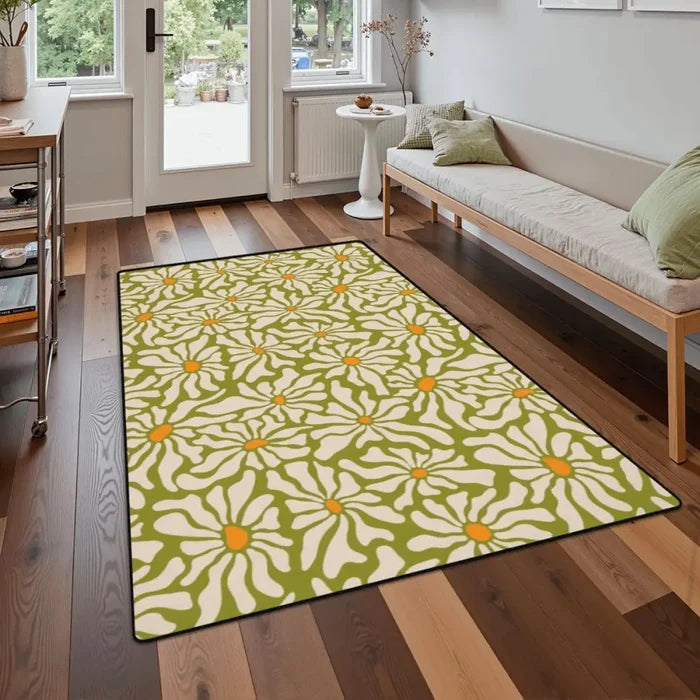 Bold Retro 70s Daisies Carpet – Soft Rectangular Floral Area Rug - retro rug