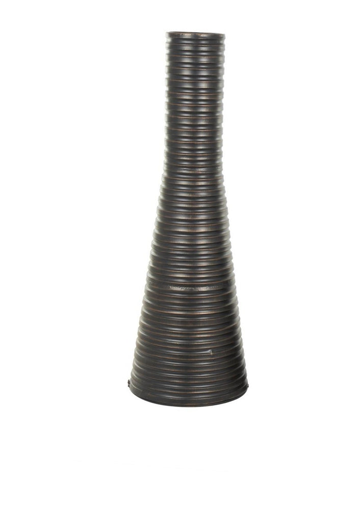 Bronze Metal Ribbed Tall Cone Floor Decorative Vase with Horizontal Grooves