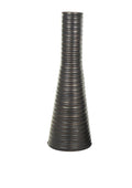 Bronze Metal Ribbed Tall Cone Floor Decorative Vase with Horizontal Grooves