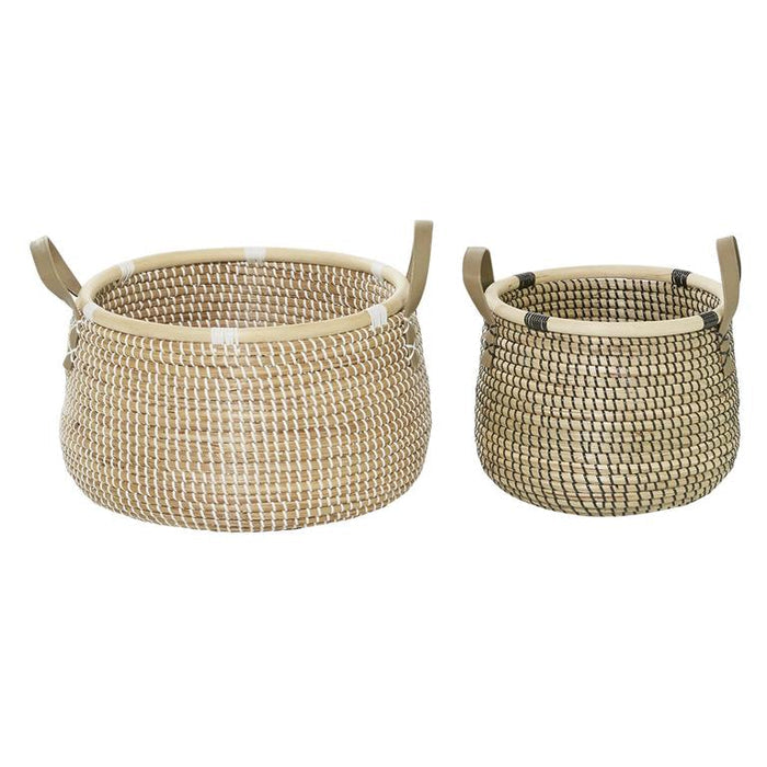 BROWN BANANA LEAF HANDMADE STORAGE BASKET WITH HANDLES