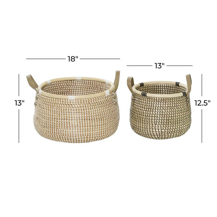 BROWN BANANA LEAF HANDMADE STORAGE BASKET WITH HANDLES