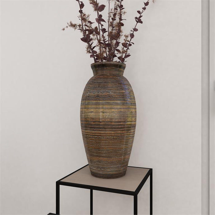 BROWN DRIED PLANT TALL FLOOR VASE WITH LACQUER
