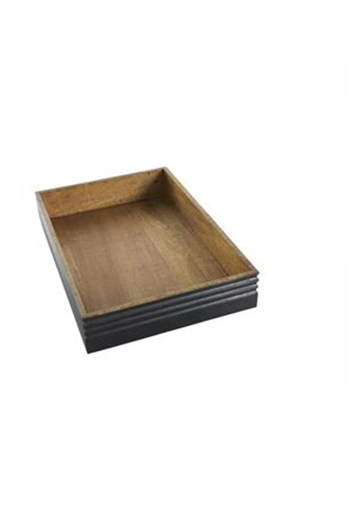 Brown Mango Wood Handmade Living Room Decor Tray with Black Groove Exterior