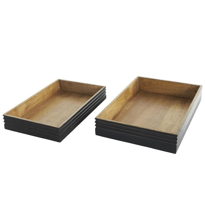 Brown Mango Wood Handmade Living Room Decor Tray with Black Groove Exterior