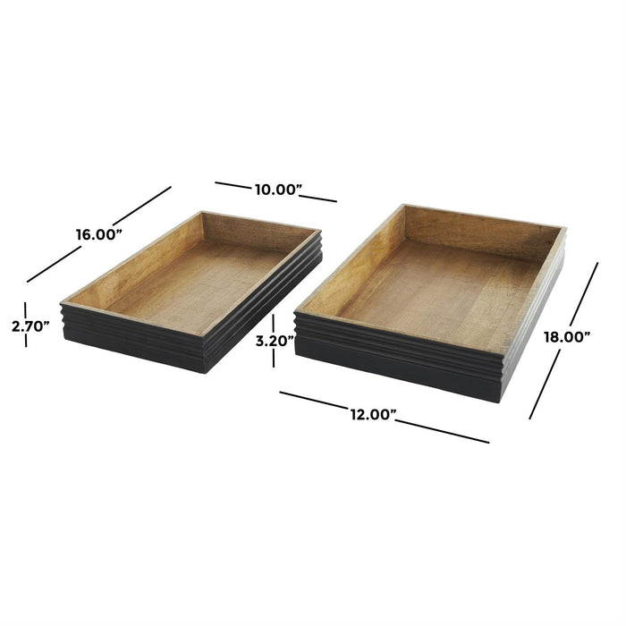 Brown Mango Wood Handmade Living Room Decor Tray with Black Groove Exterior