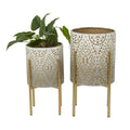 BROWN METAL INDOOR OUTDOOR PLANTER WITH REMOVABLE STAND