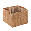Brown Rattan Handmade Woven Decorative and Functional Storage Basket with Leather Handles