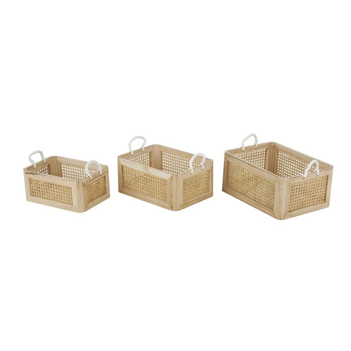 Brown Rattan Woven Decorative and Functional Storage Basket with Rope Handles