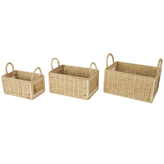Brown Rattan Woven Decorative and Functional Storage Basket with Rope Handles