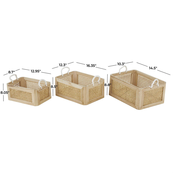 Brown Rattan Woven Decorative and Functional Storage Basket with Rope Handles