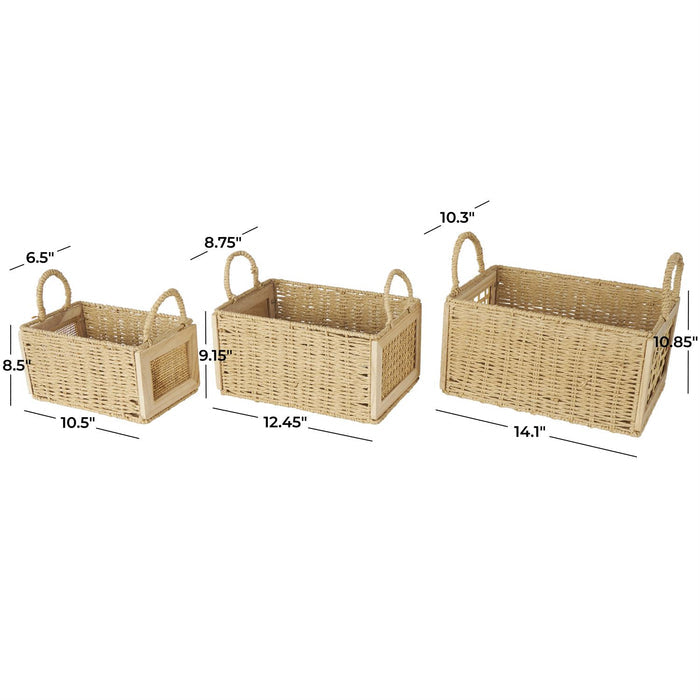 Brown Rattan Woven Decorative and Functional Storage Basket with Rope Handles