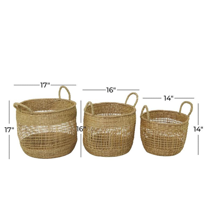 BROWN SEAGRASS HANDMADE STORAGE BASKET WITH HANDLES