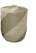 BROWN SEAGRASS HANDMADE TWO TONED STORAGE BASKET WITH MATCHING LIDS