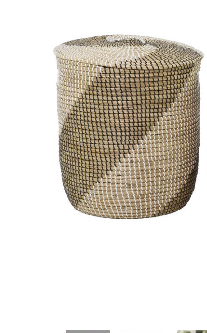 BROWN SEAGRASS HANDMADE TWO TONED STORAGE BASKET WITH MATCHING LIDS