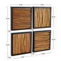 Brown Teak Wood Abstract Handmade Home Wall Decor with Horizontal Sticks and Black Frames