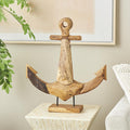 Brown Teak Wood Anchor Handmade Decorative Sculpture with Mosaic Live Edge Pieces