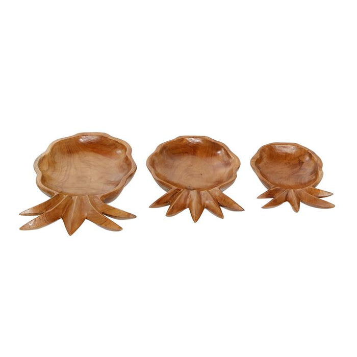 BROWN TEAK WOOD FRUIT HANDMADE PINEAPPLE DECORATIVE BOWL,