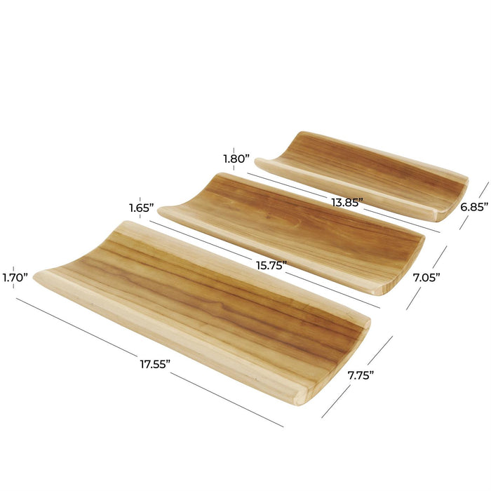 Brown Teak Wood Handmade Curved Living Room Decor Tray