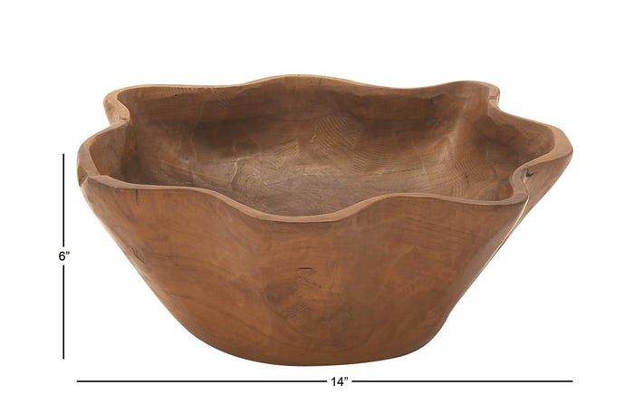 BROWN TEAK WOOD HANDMADE LIVE EDGE FREE FORM DECORATIVE BOWL,