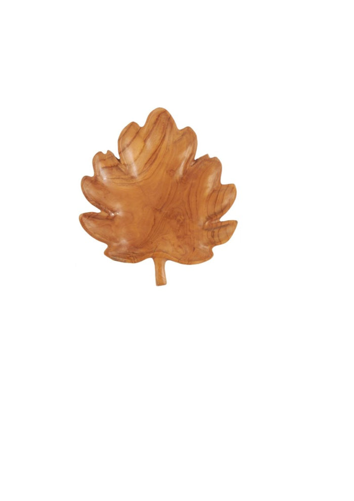 Brown Teak Wood Leaf Handmade Carved Living Room Decor Tray