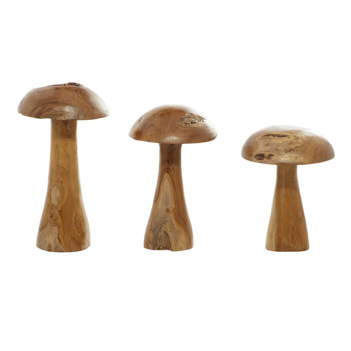 BROWN TEAK WOOD MUSHROOM HANDMADE LIVE EDGE SCULPTURE WITH NATURAL SMOOTH FINISH