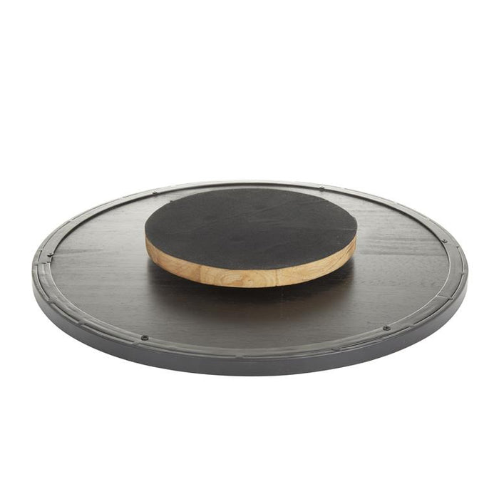 BROWN WOOD FLORAL CARVED LAZY SUSAN