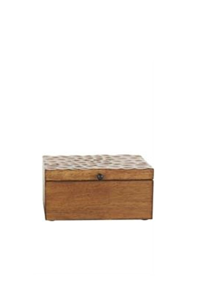 Brown Wood Geometric Textured Concave Honeycomb Storage Decorative Box with Black Knobs,