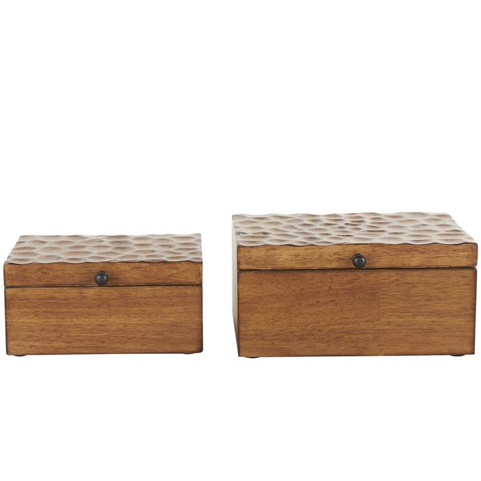 Brown Wood Geometric Textured Concave Honeycomb Storage Decorative Box with Black Knobs,