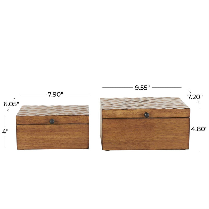 Brown Wood Geometric Textured Concave Honeycomb Storage Decorative Box with Black Knobs,