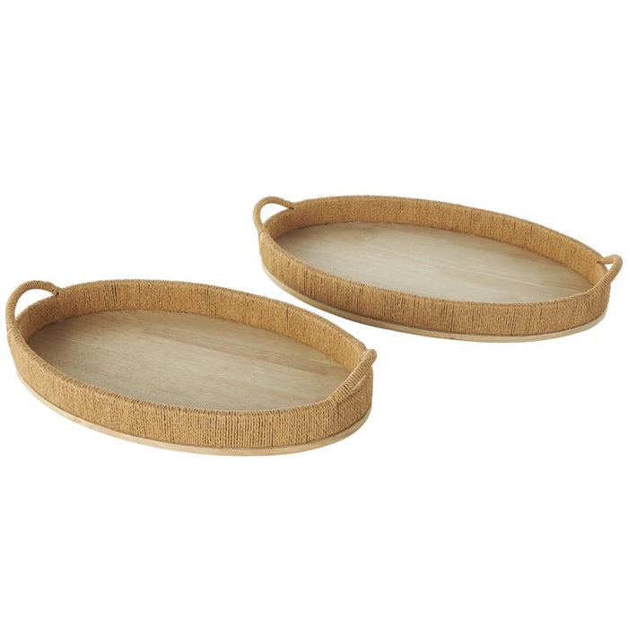 Brown Wood Handmade Living Room Decor Tray with Wood Base