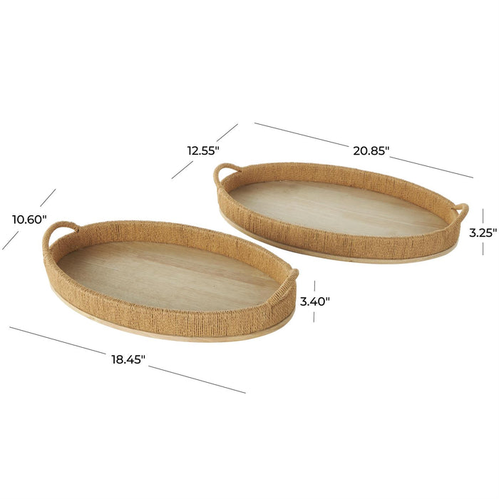 Brown Wood Handmade Living Room Decor Tray with Wood Base