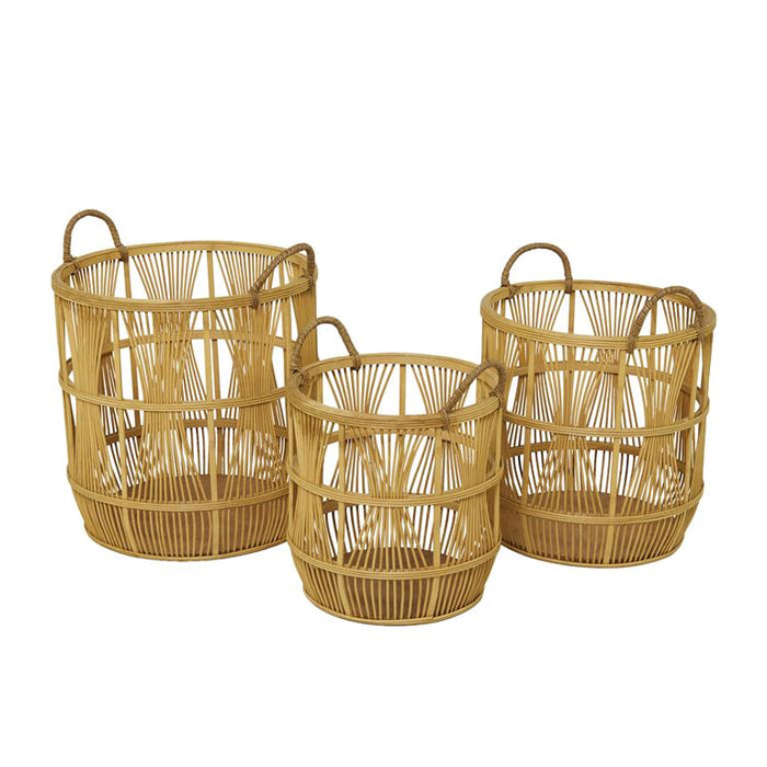 BROWN WOOD HANDMADE STORAGE BASKET WITH HANDLES