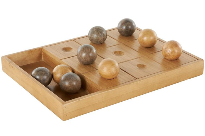 Brown Wood Tic Tac Toe Home Decor Game Set with 9 Balls,