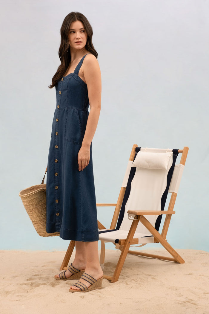 CHAMBRAY BUTTON DOWN MAXI DRESS