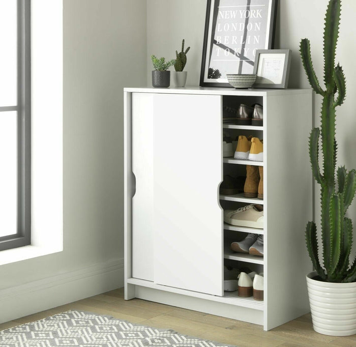 Chloe 2 Door Shoe Storage Cabinet - White | Hallway Storage Unit for Footwear