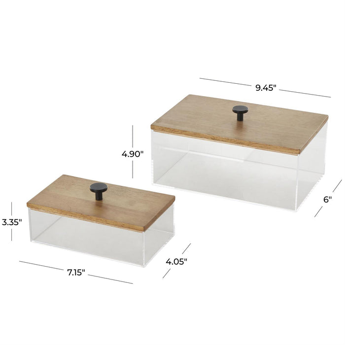 Clear Acrylic Plastic Decorative Box with Brown Wooden Lids and Black Knobs