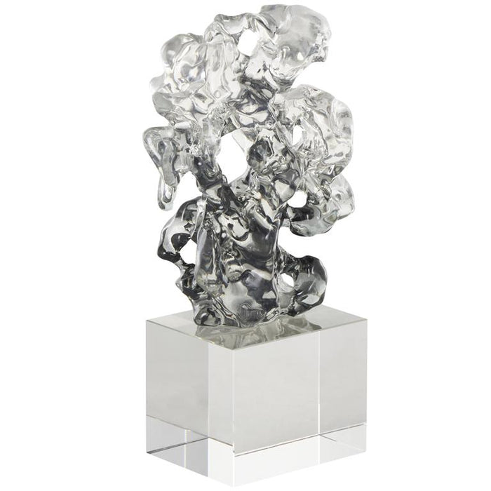 Clear Glass Abstract Freeform Decorative Sculpture with Clear Square Base